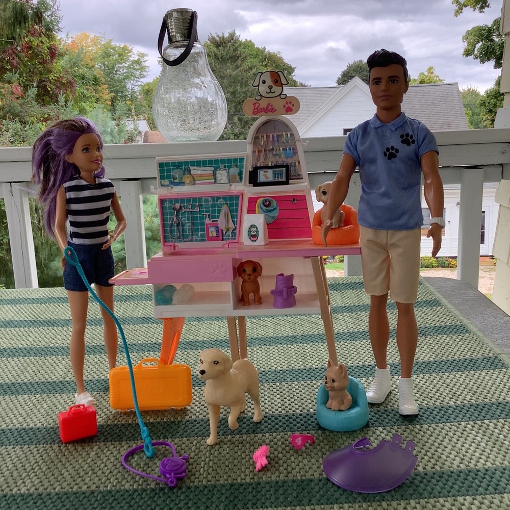 Barbie Pet Grooming Rescue Playset Lot 22pc Ken Doll Dogs Accessories Pink